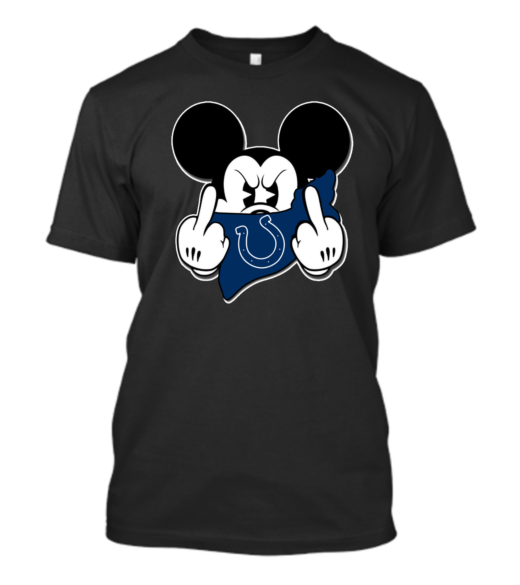 Mickey Mouse Angry Gesture Colts Blue Horseshoe Bandana T-Shirt