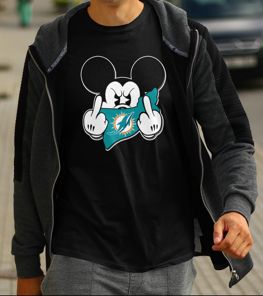 Mickey Mouse Miami Dolphins Logo Gesture T-Shirt
