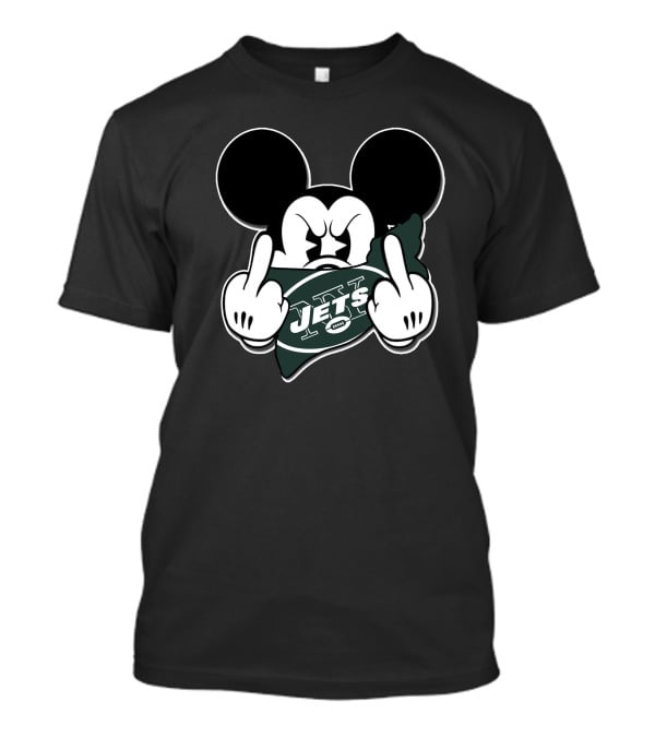 Mickey Mouse Holding New York Jets Football Logo With Gesture T-Shirt