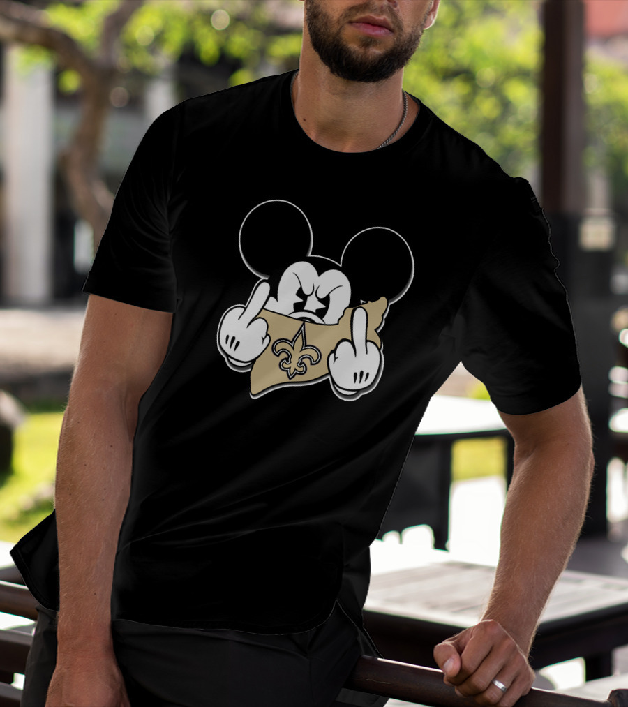 Mickey Mouse New Orleans Saints Fleur-De-Lis Gesture T-Shirt
