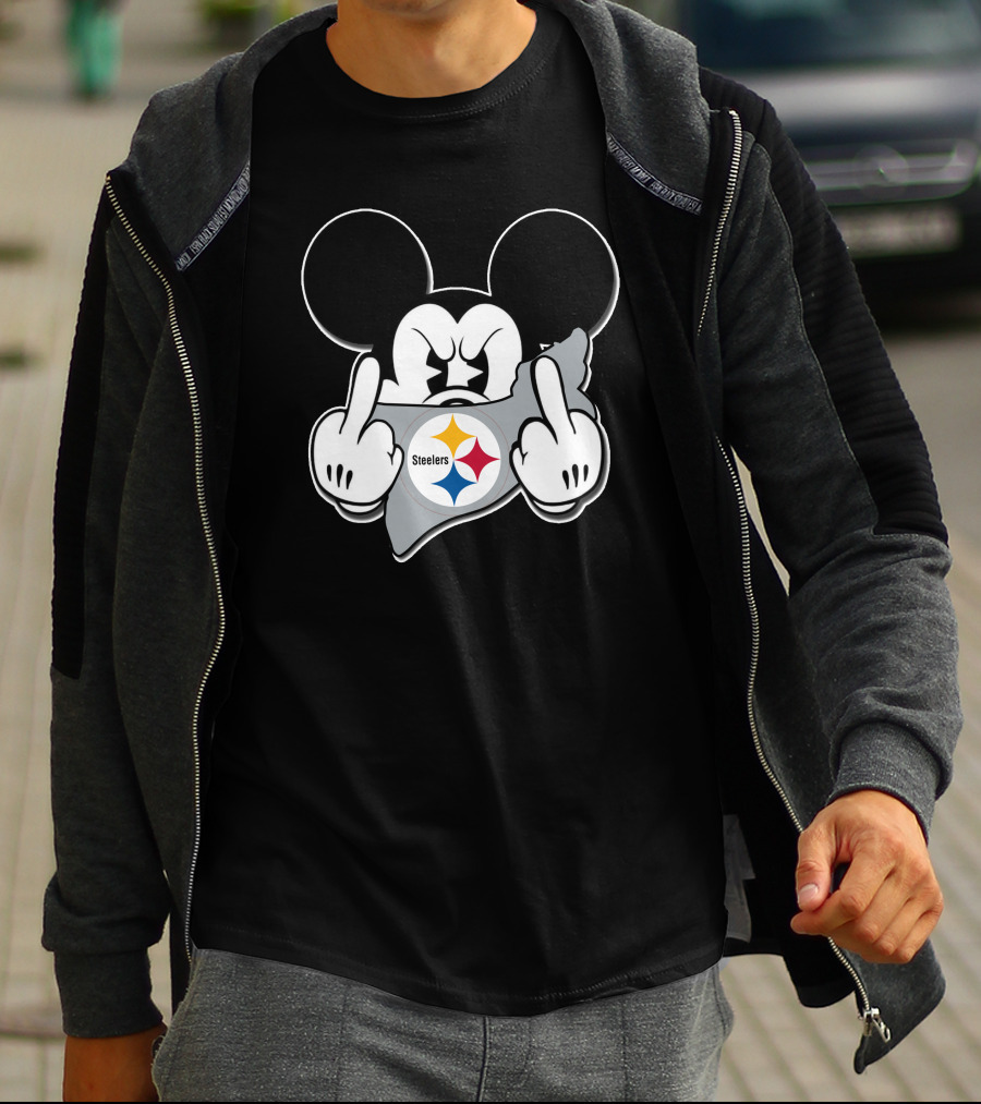 Mickey Mouse Steelers Logo Gesture T-Shirt