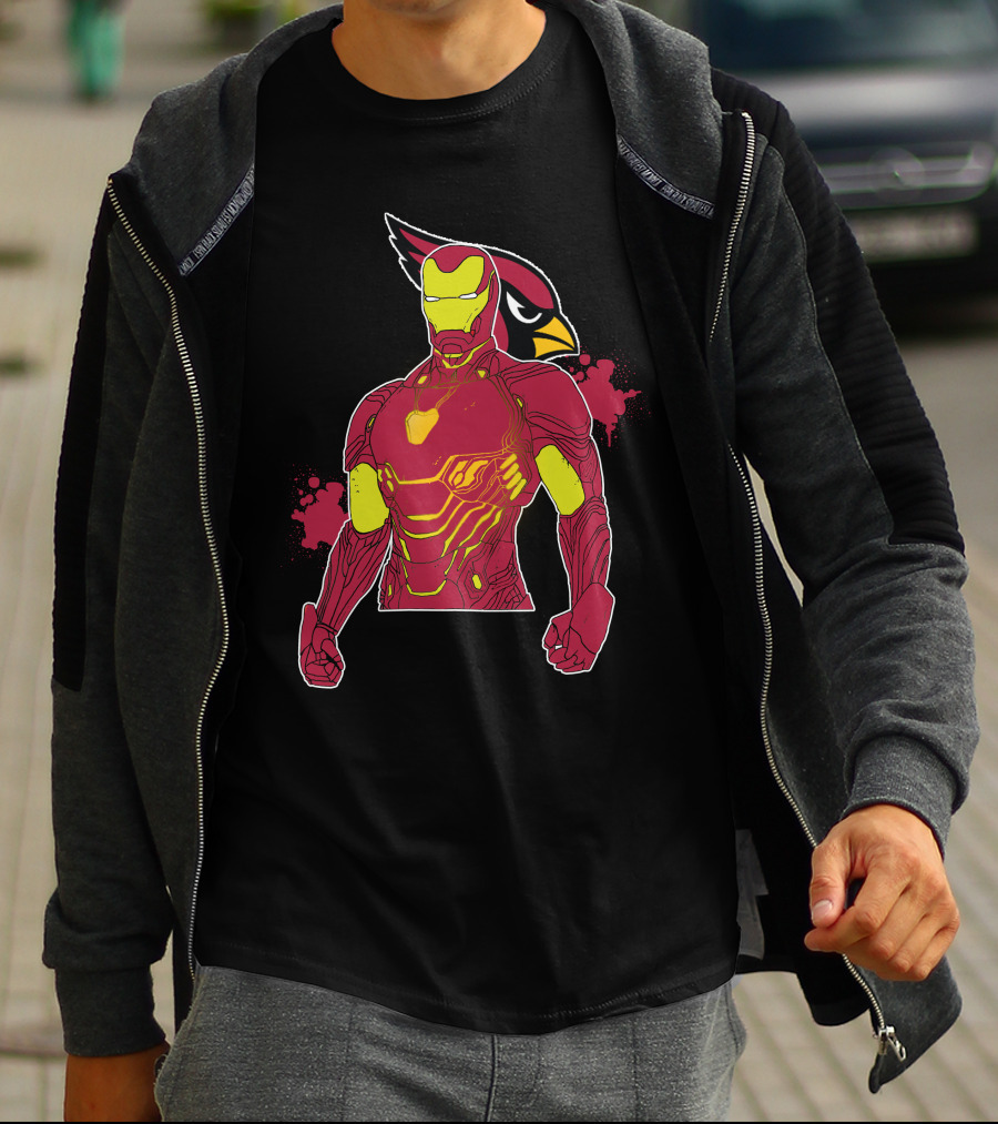 Iron Man Marvel Superhero Meets Arizona Cardinals Nfl Crossover T-Shirt