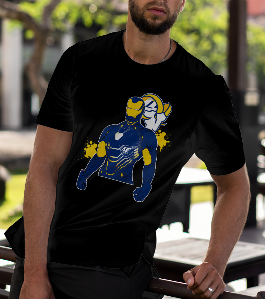 Iron Man Blue And Yellow With Los Angeles Rams T-Shirt