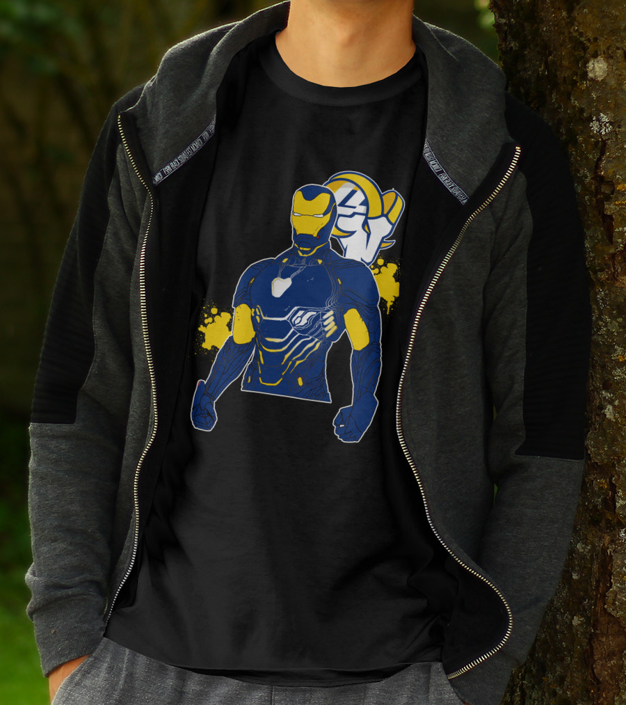 Iron Man Blue And Yellow With Los Angeles Rams T-Shirt