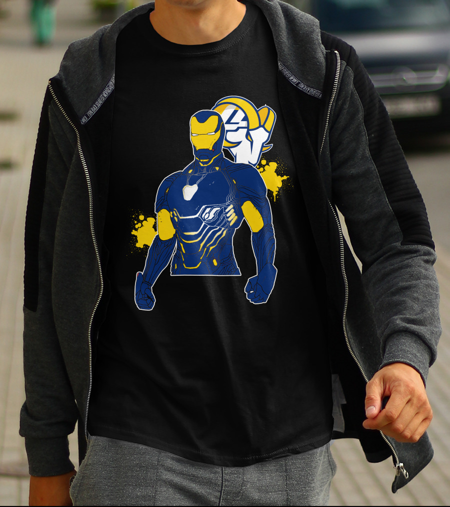 Iron Man Blue And Yellow With Los Angeles Rams T-Shirt