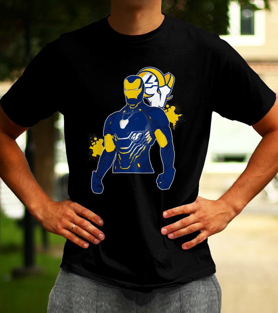 Iron Man Blue And Yellow With Los Angeles Rams T-Shirt
