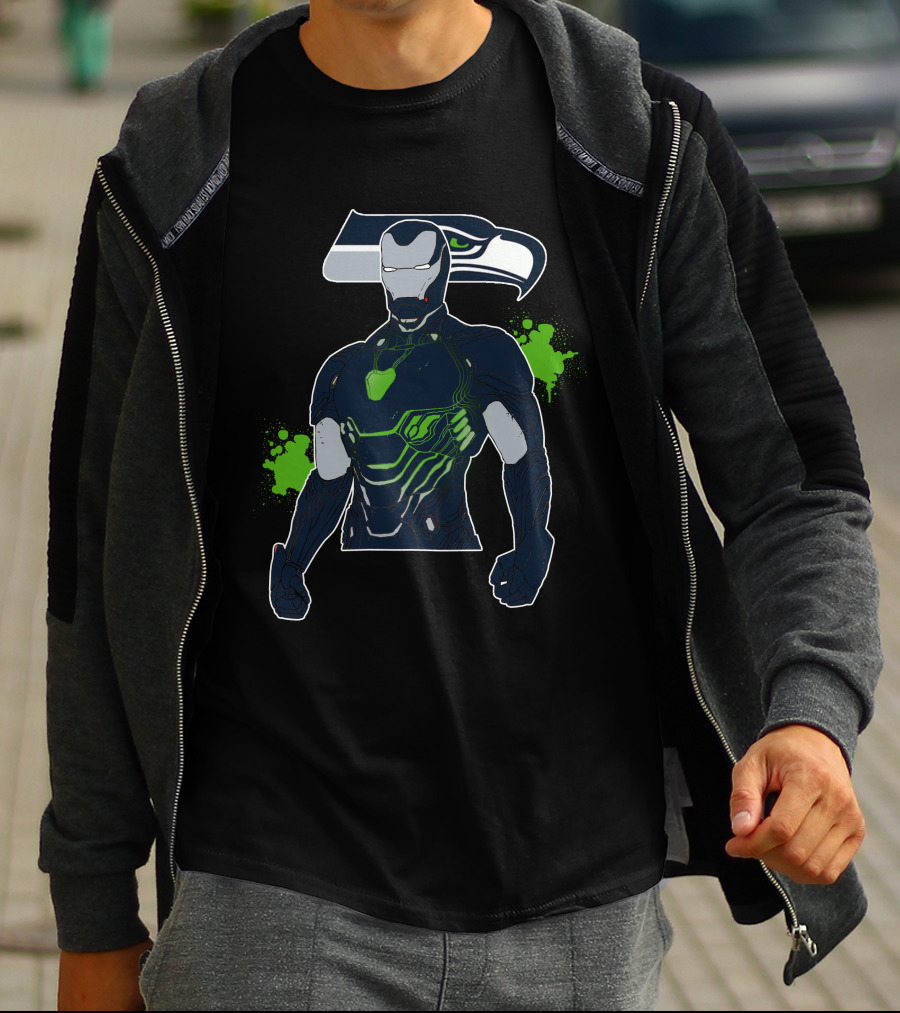 Iron Man Seattle Seahawks Fusion Football Hero Iconic Crossover T-Shirt