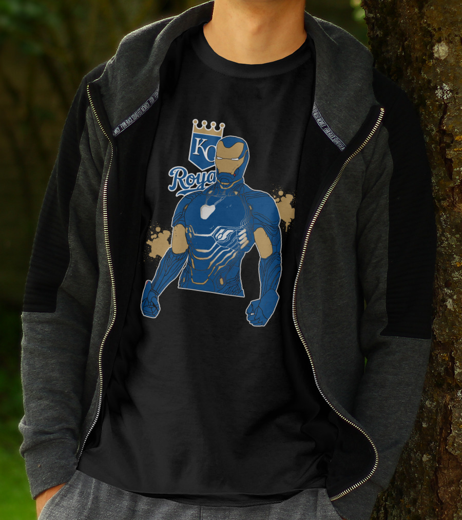Iron Man Kc Royals Fusion With Blue Armor And Crown T-Shirt