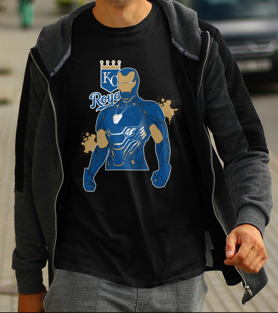 Iron Man Kc Royals Fusion With Blue Armor And Crown T-Shirt