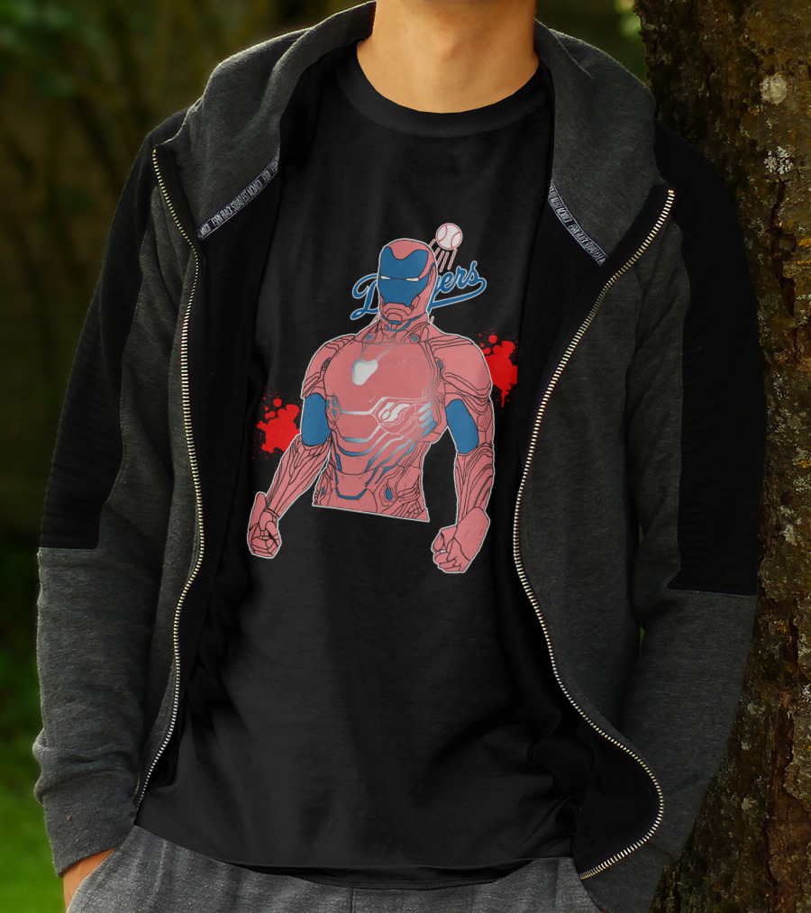 Iron Man Dodgers Baseball Fusion Heroic Crossover T-Shirt