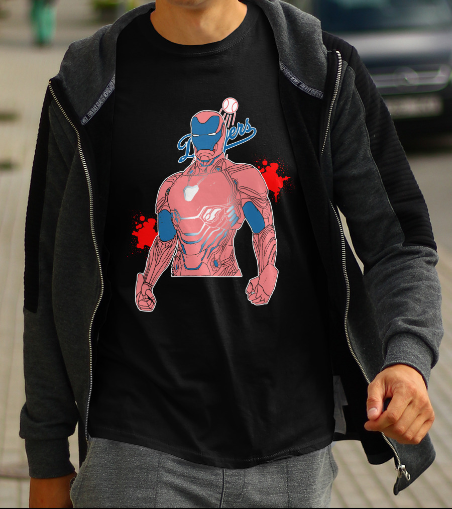 Iron Man Dodgers Baseball Fusion Heroic Crossover T-Shirt