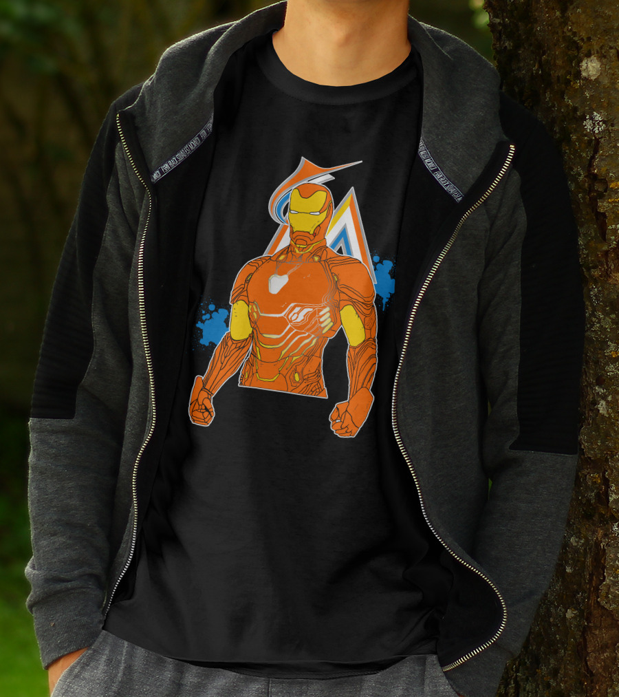 Iron Man Miami Marlins Crossover Iconic Mashup T-Shirt