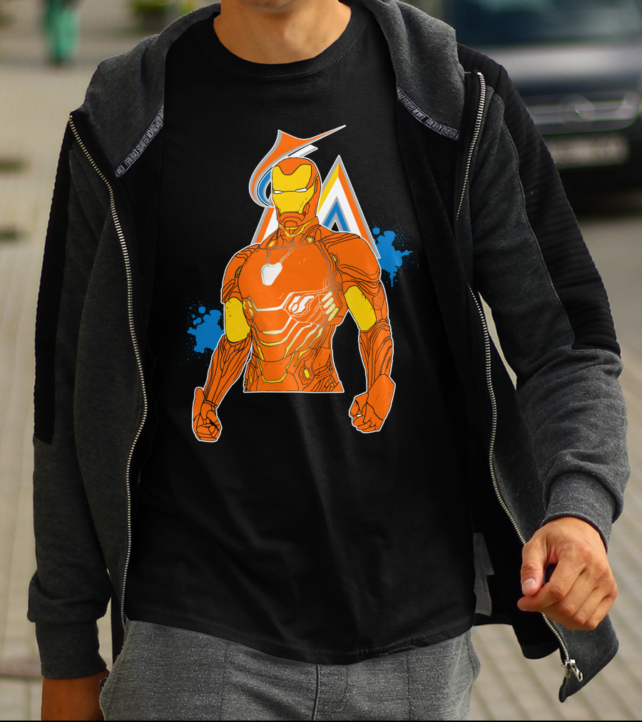 Iron Man Miami Marlins Crossover Iconic Mashup T-Shirt