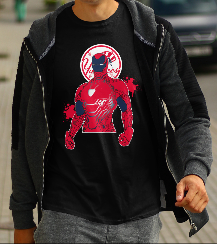 Iron Man New York Yankees Crossover Marvel Avengers Yankees Baseball Theme T-Shirt