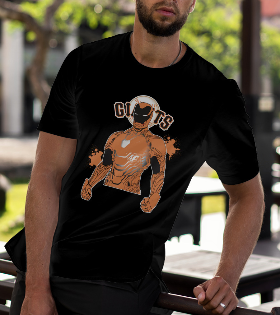 Iron Man Giants Mashup San Francisco Giants Orange And Black Superhero Crossover T-Shirt