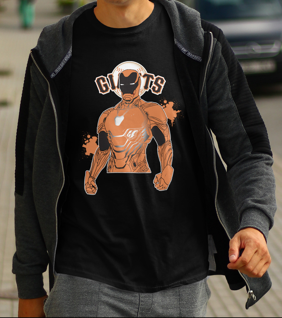 Iron Man Giants Mashup San Francisco Giants Orange And Black Superhero Crossover T-Shirt