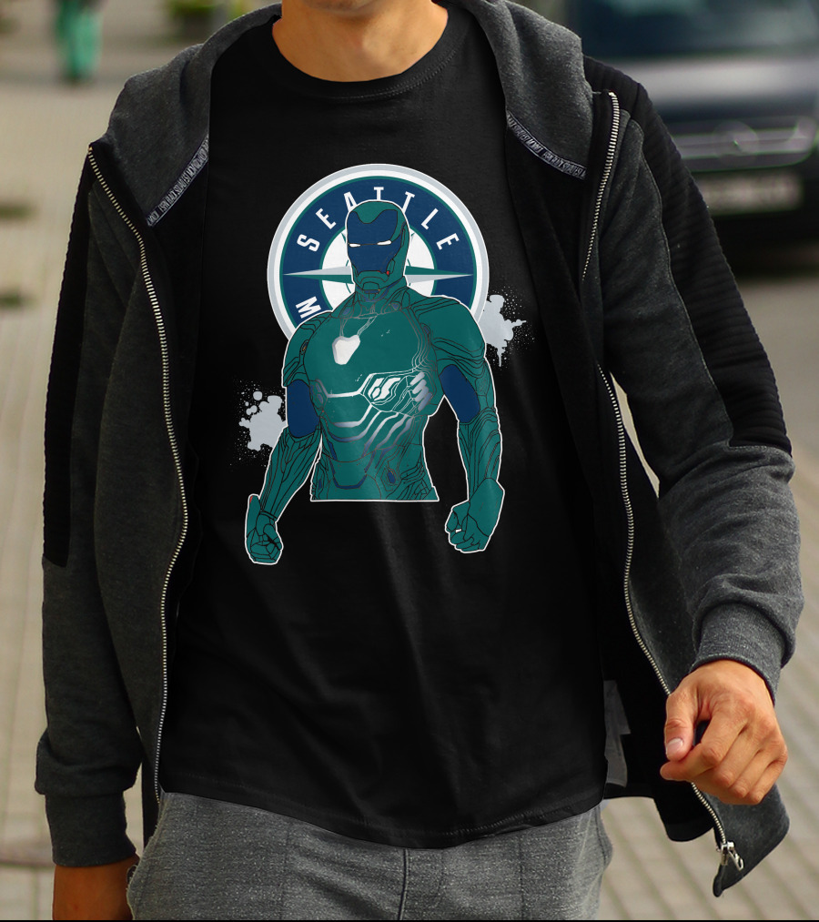 Iron Man Seattle Mariners Collaboration Marvel Crossover T-Shirt