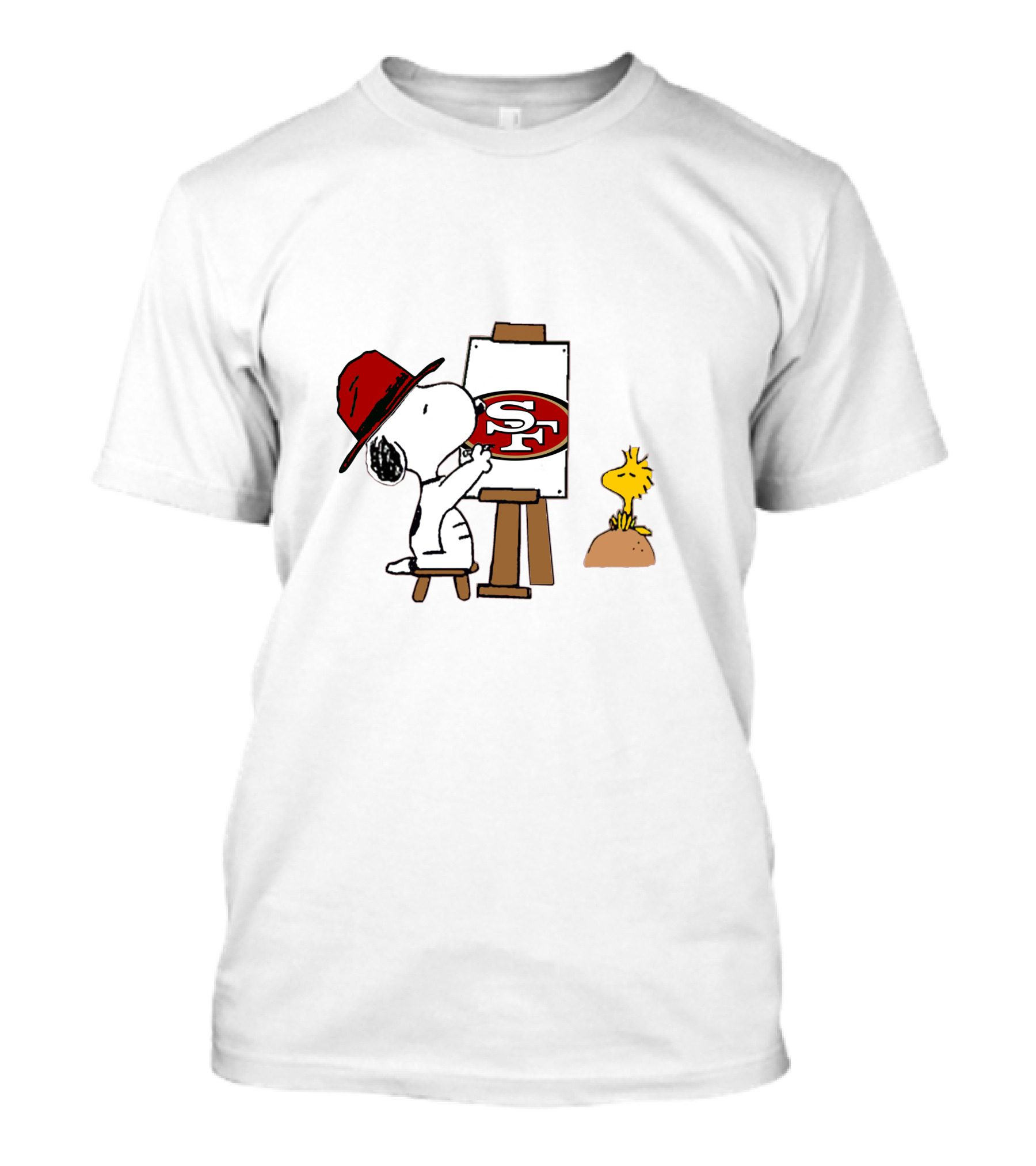 49ers Sf Logo Snoopy Painting With Woodstock T-Shirt