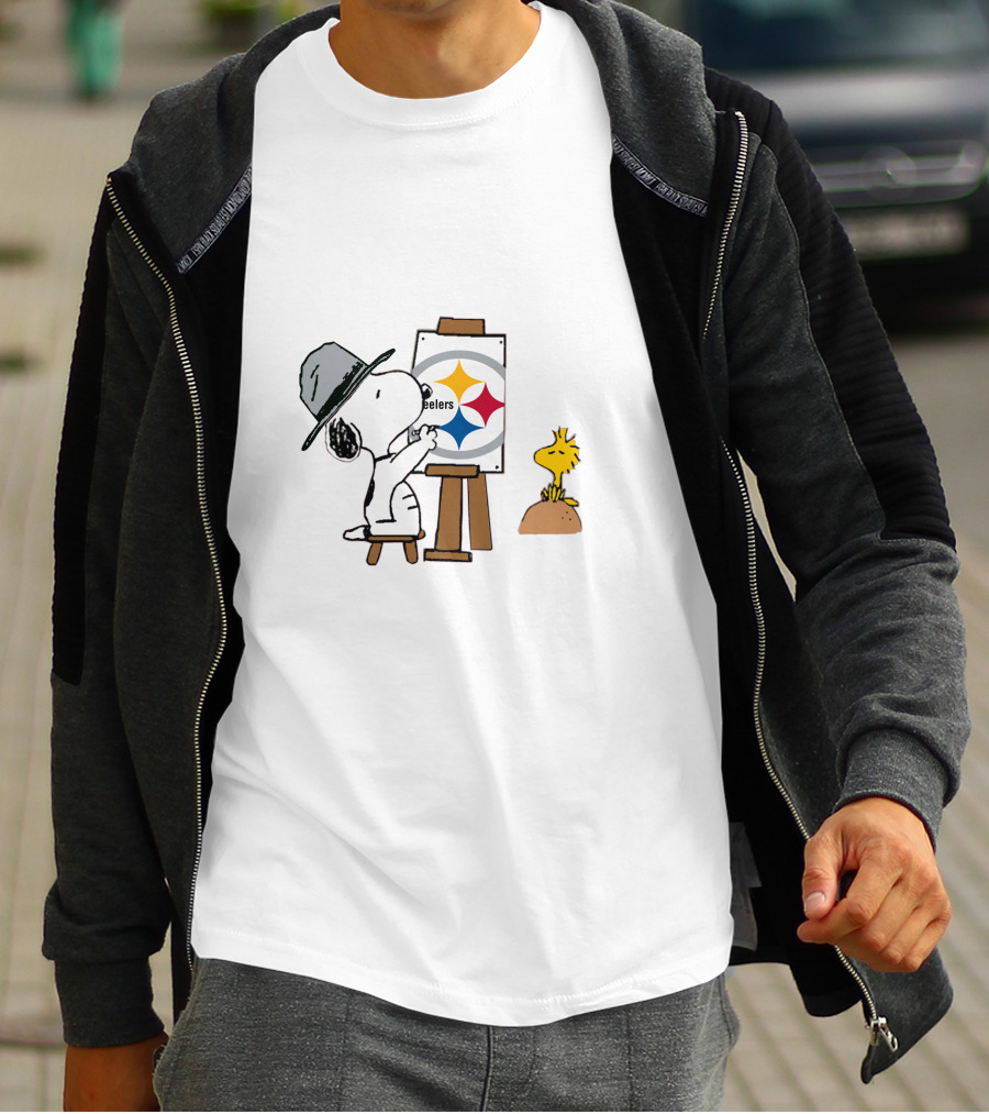 Steelers Snoopy Painting Team Logo With Woodstock T-Shirt