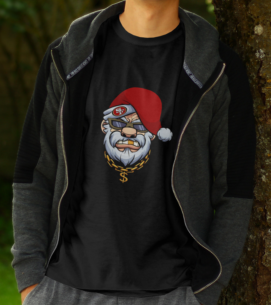 49ers Santa Swag With Sunglasses And Gold Chain T-Shirt