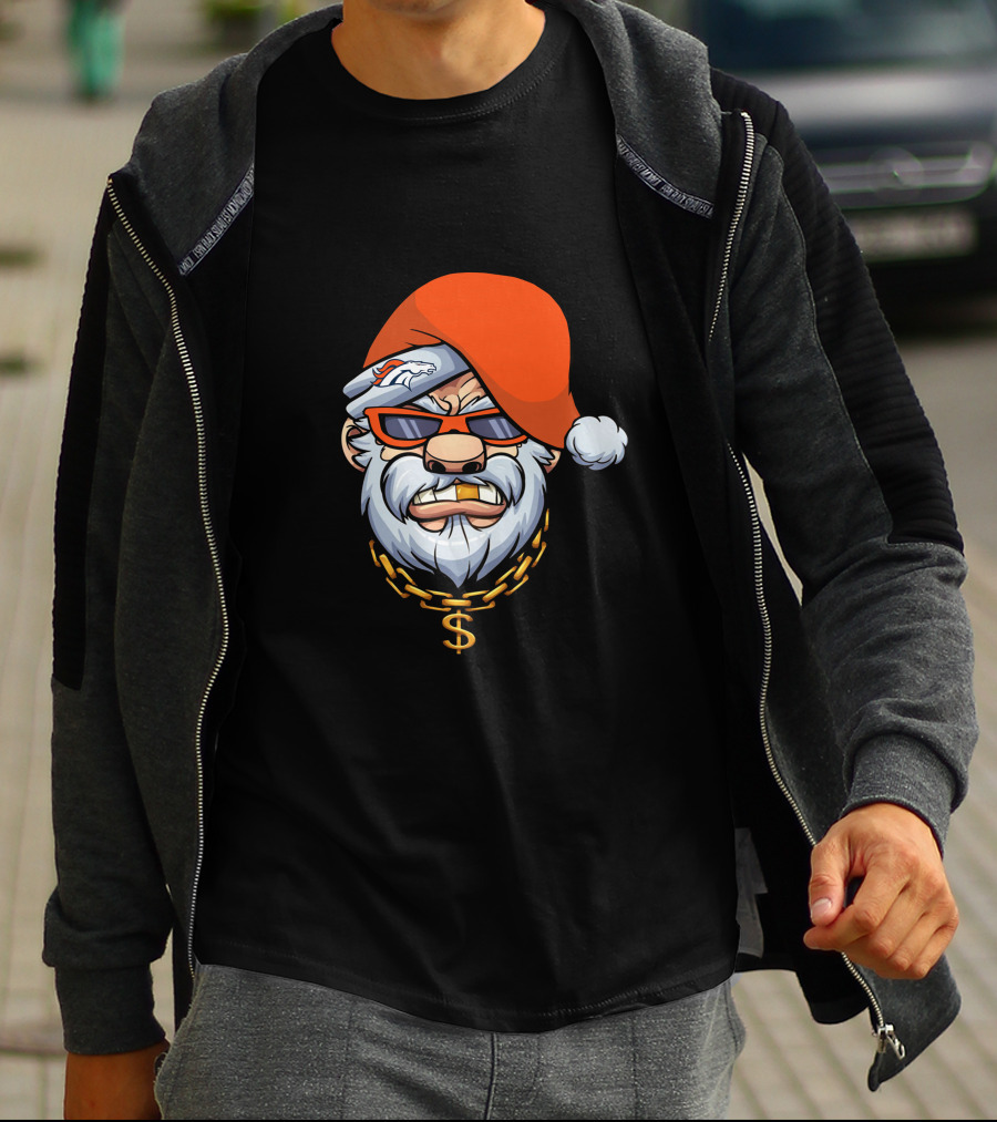 Broncos Gangster Santa With Orange Hat And Chain T-Shirt