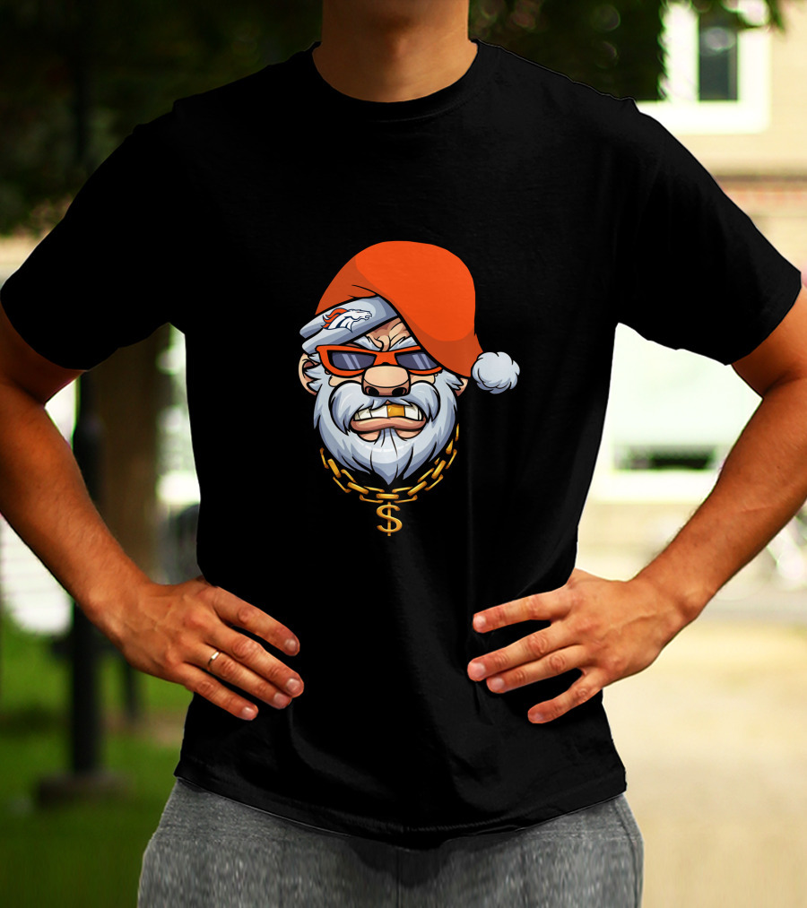 Broncos Gangster Santa With Orange Hat And Chain T-Shirt