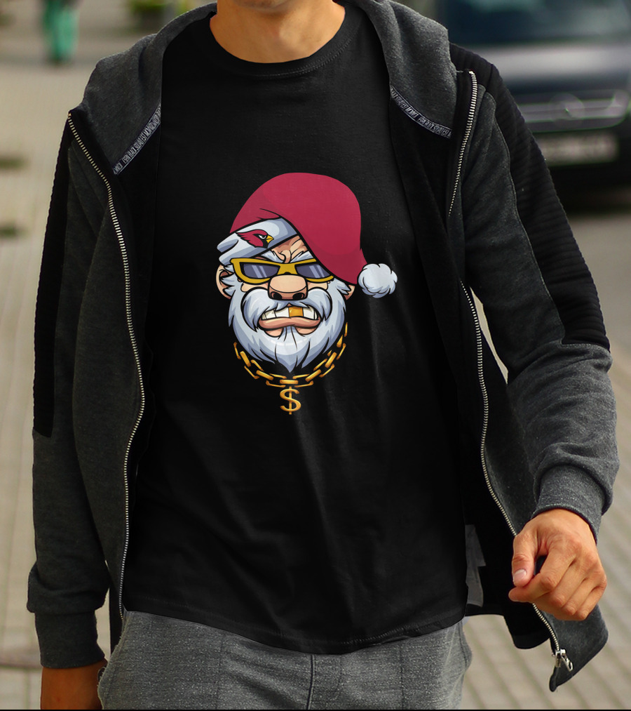 Cardinals Santa Gangster Christmas Gold Chain Sunglasses T-Shirt