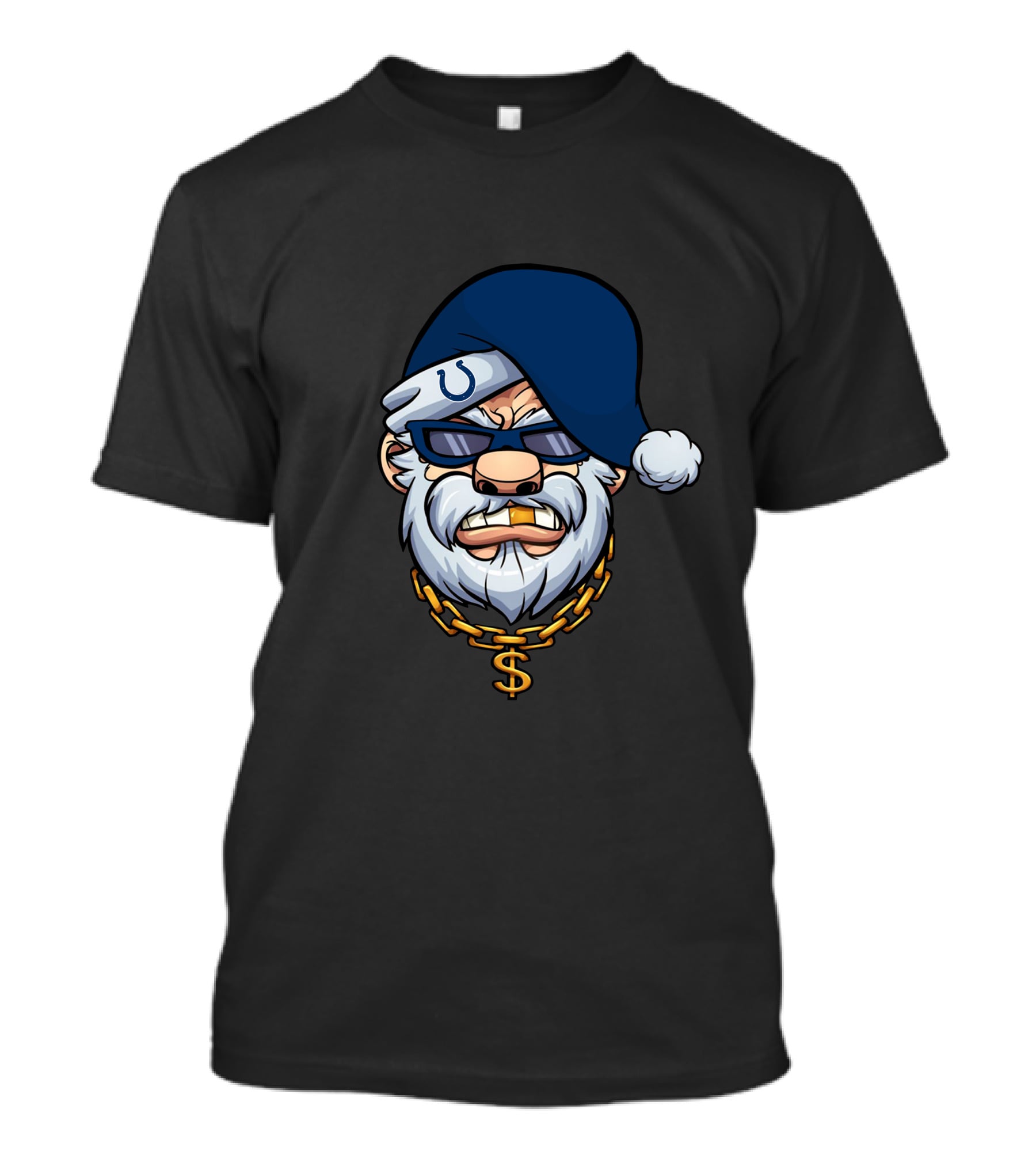 Colts Gangster Santa With Blue Hat And Dollar Chain T-Shirt