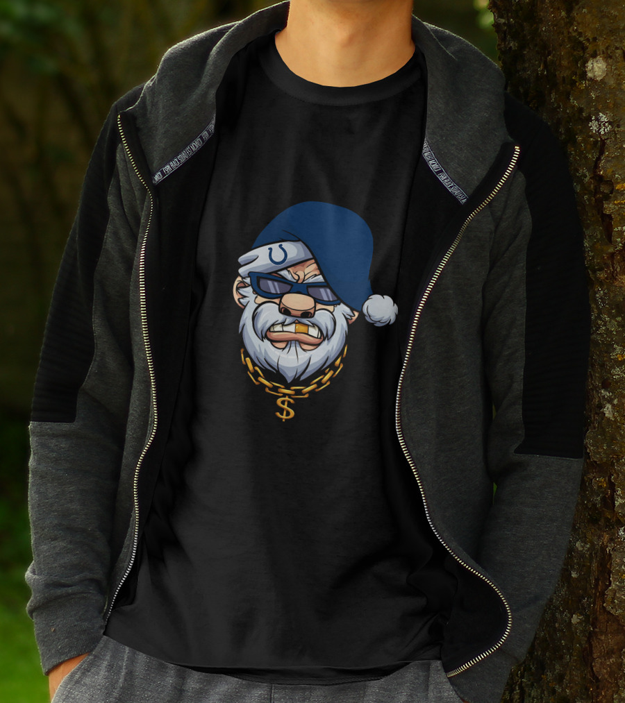 Colts Gangster Santa With Blue Hat And Dollar Chain T-Shirt