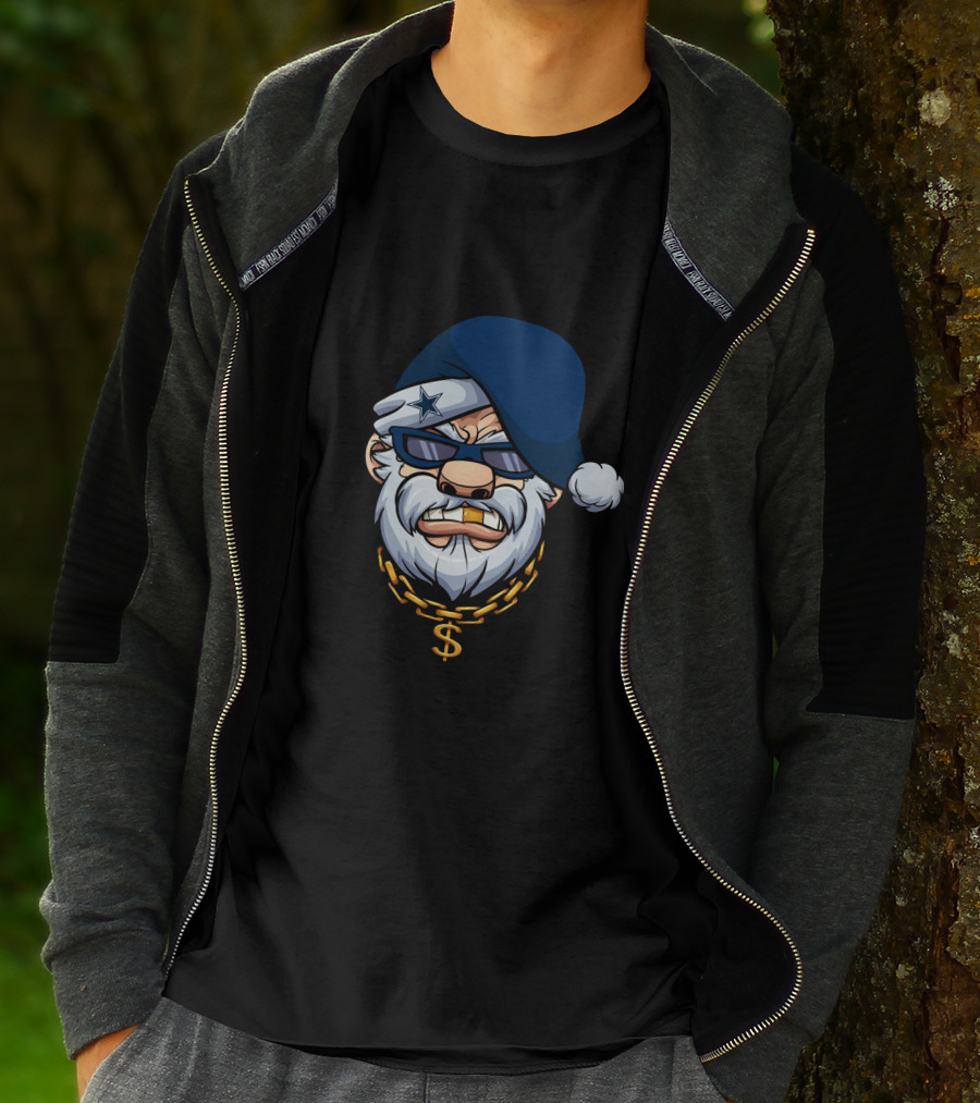 Cowboys Gangster Santa Blue Beanie Dollar Chain Sunglasses Star Patch T-Shirt