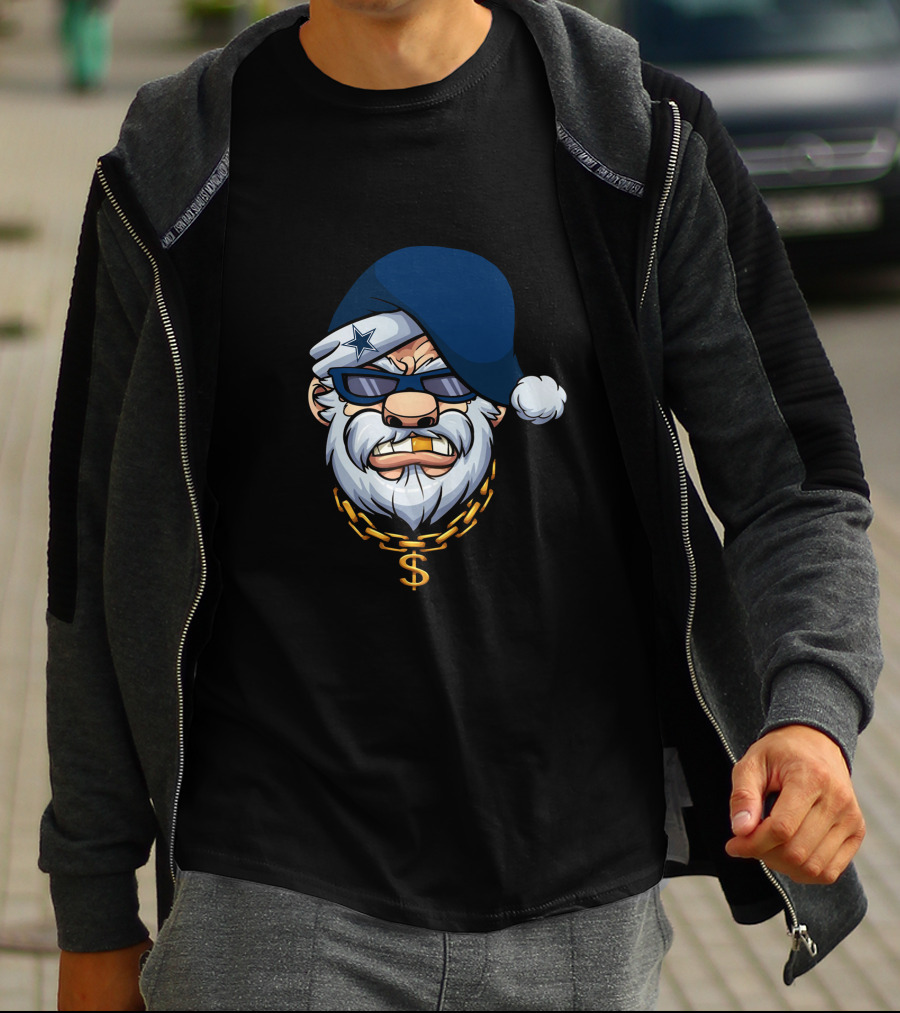 Cowboys Gangster Santa Blue Beanie Dollar Chain Sunglasses Star Patch T-Shirt