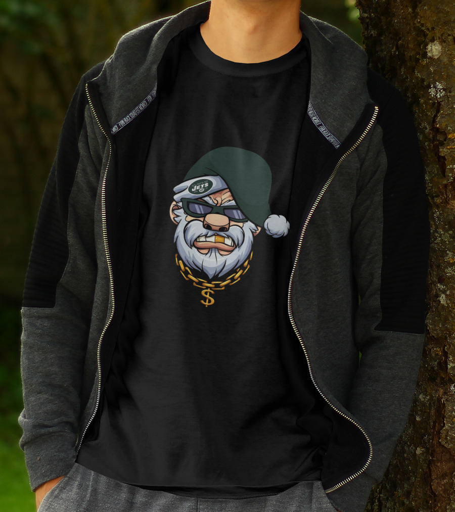 Jets Santa With Green Hat And Dollar Chain T-Shirt
