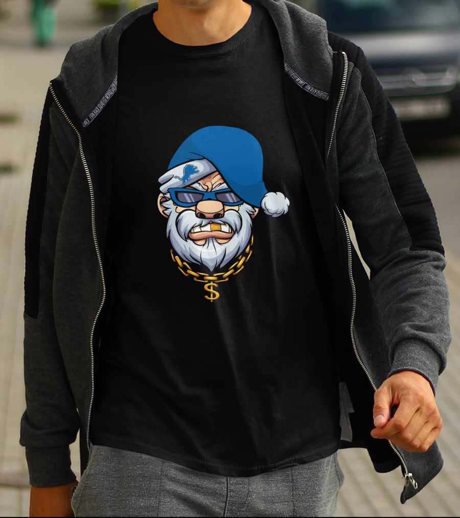 Lions Gangster Santa Detroit Football Dollar Chain T-Shirt