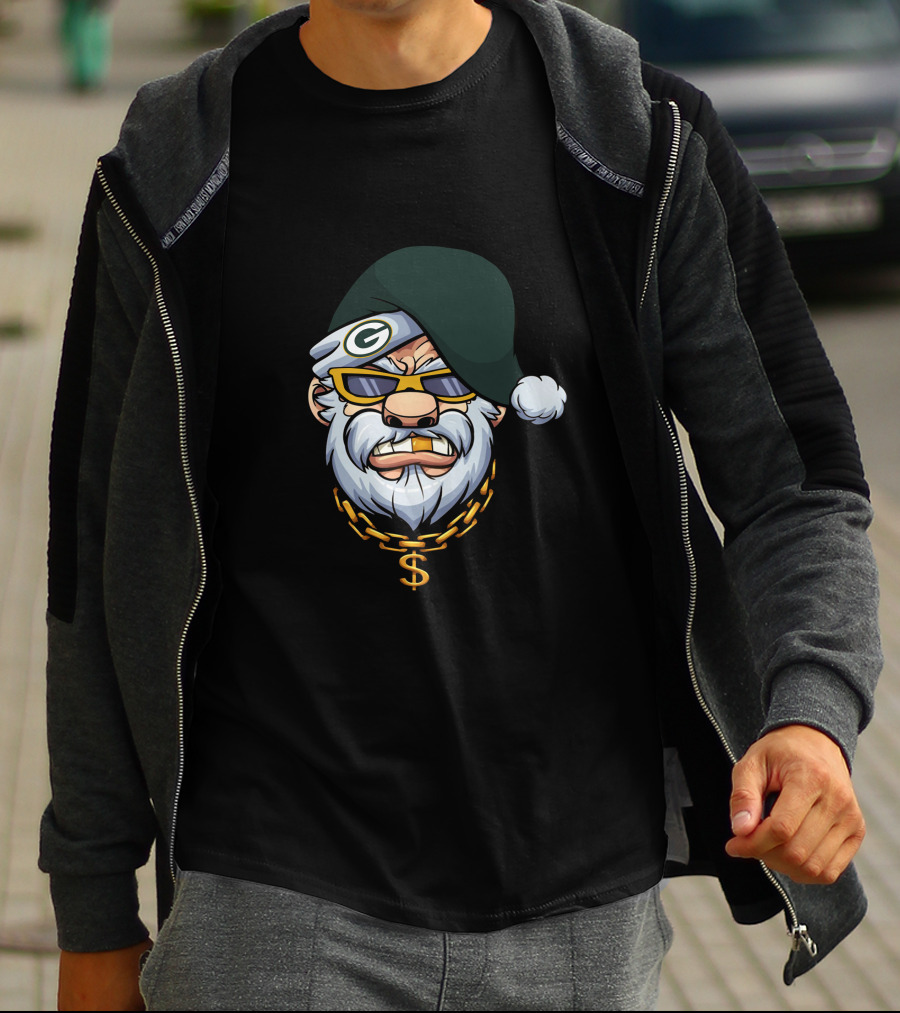 Packers Gangster Santa Holiday Style With Gold Chain And Sunglasses T-Shirt