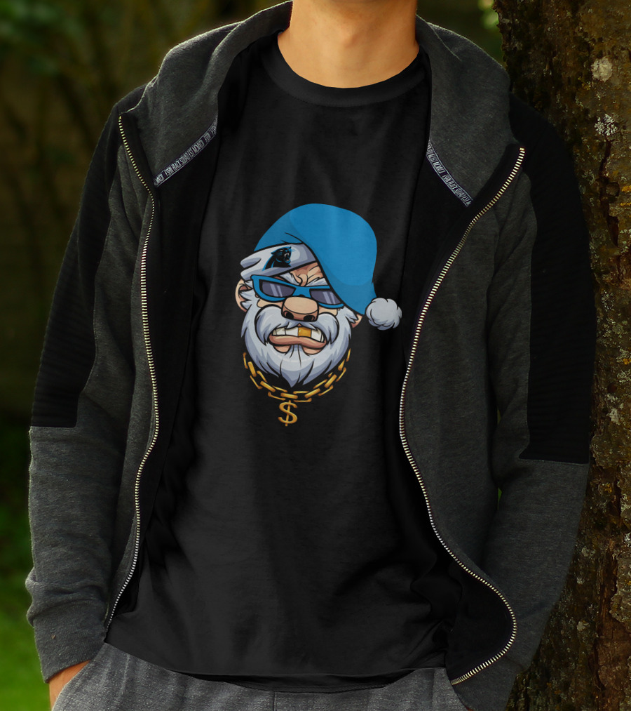 Panthers Gangster Santa With Blue Hat And Gold Chain T-Shirt