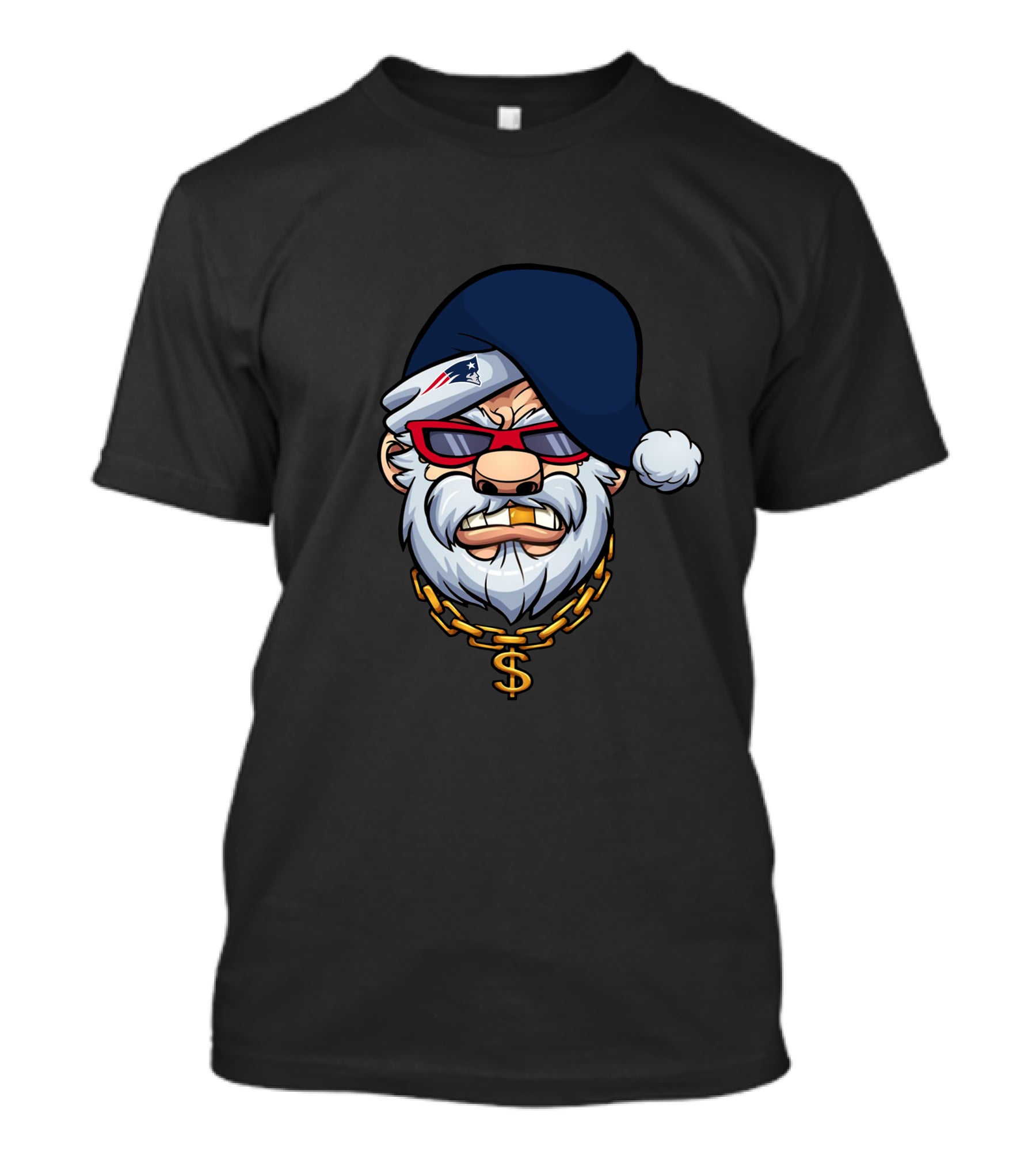 Patriots Gangster Santa Dollar Chain Red Sunglasses Navy Hat T-Shirt