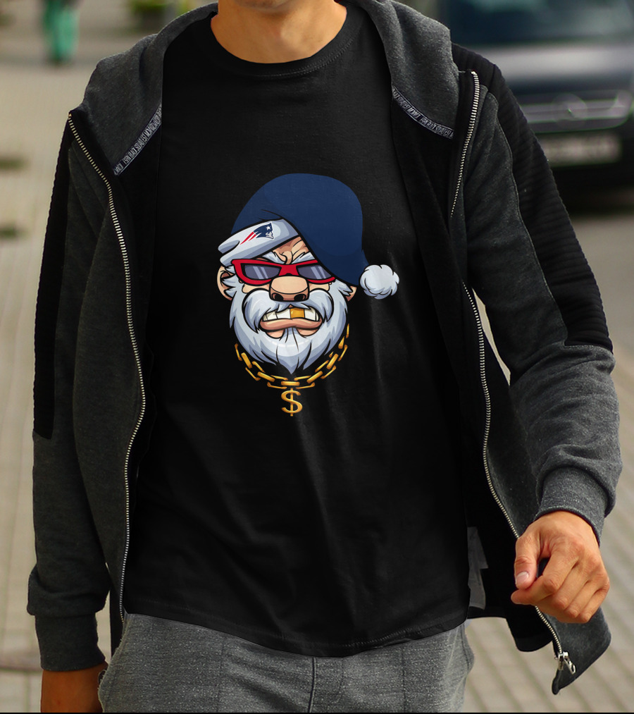 Patriots Gangster Santa Dollar Chain Red Sunglasses Navy Hat T-Shirt