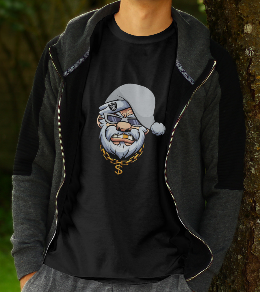 Gangster Santa Raiders Style With Sunglasses And Dollar Chain T-Shirt