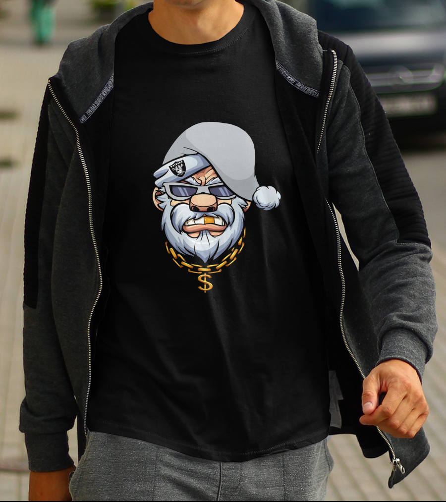 Gangster Santa Raiders Style With Sunglasses And Dollar Chain T-Shirt