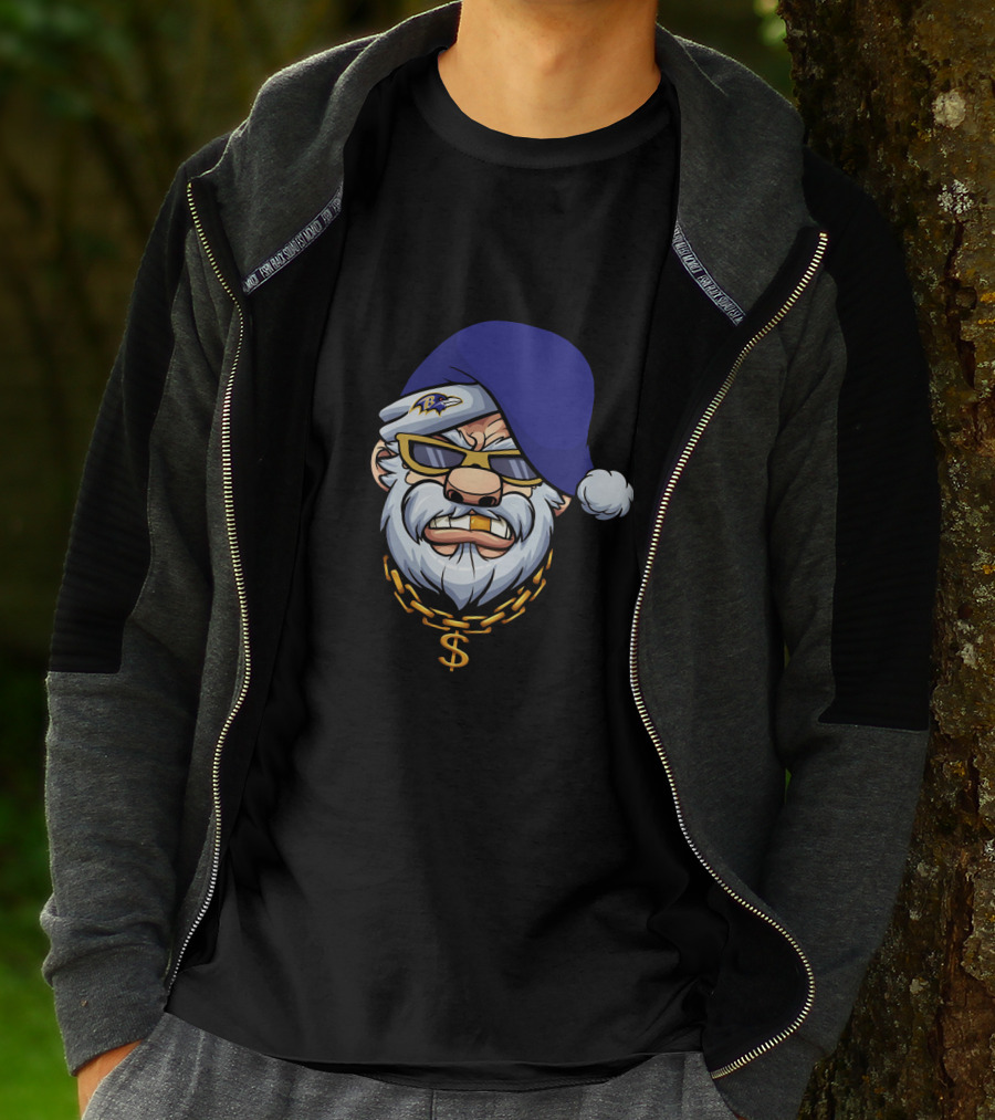 Ravens Gangster Santa Claus With Blue Cap And Gold Chain T-Shirt