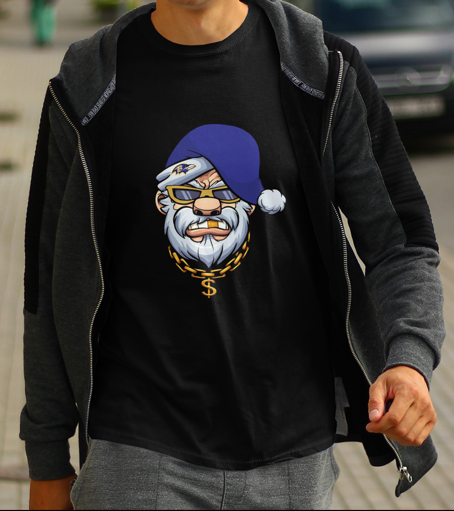 Ravens Gangster Santa Claus With Blue Cap And Gold Chain T-Shirt