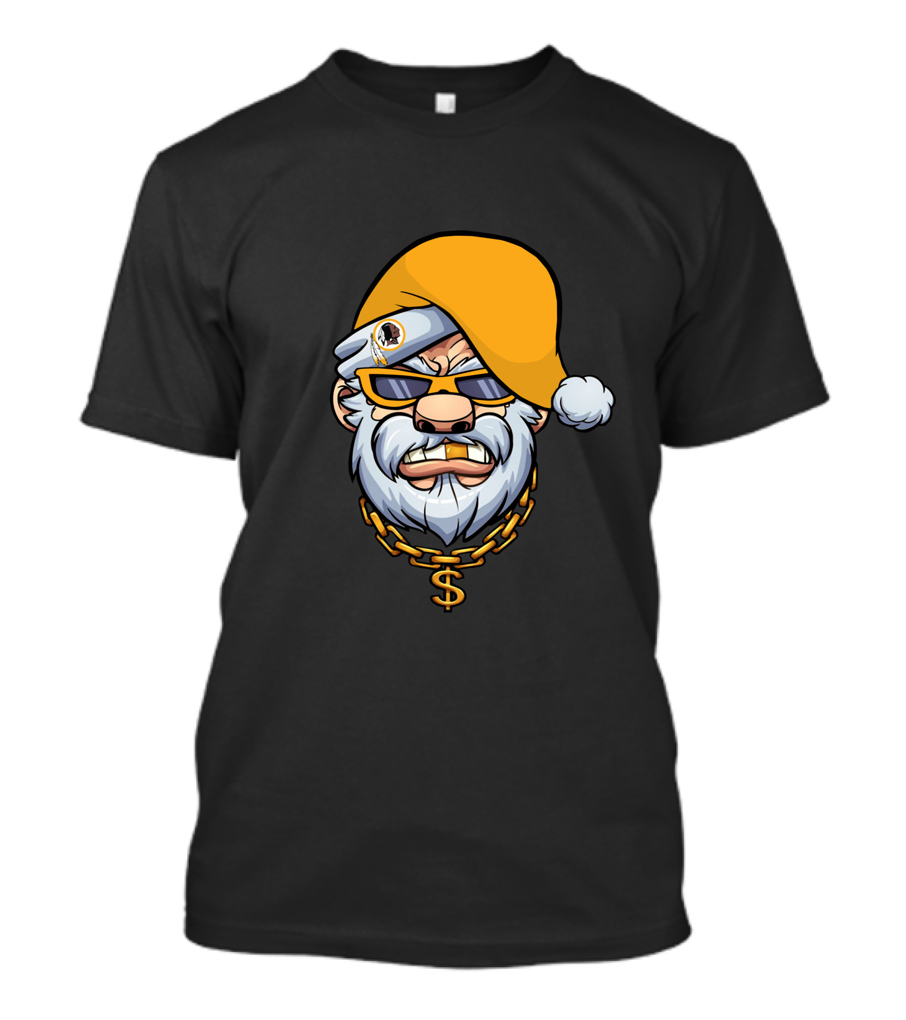 Santa With Gangster Style Gold Hat And Chain Featuring Washington Football Team T-Shirt
