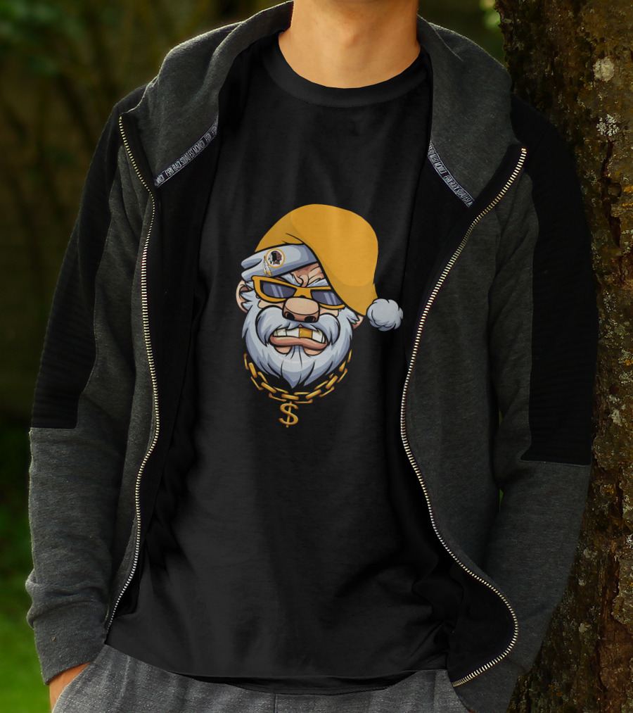 Santa With Gangster Style Gold Hat And Chain Featuring Washington Football Team T-Shirt