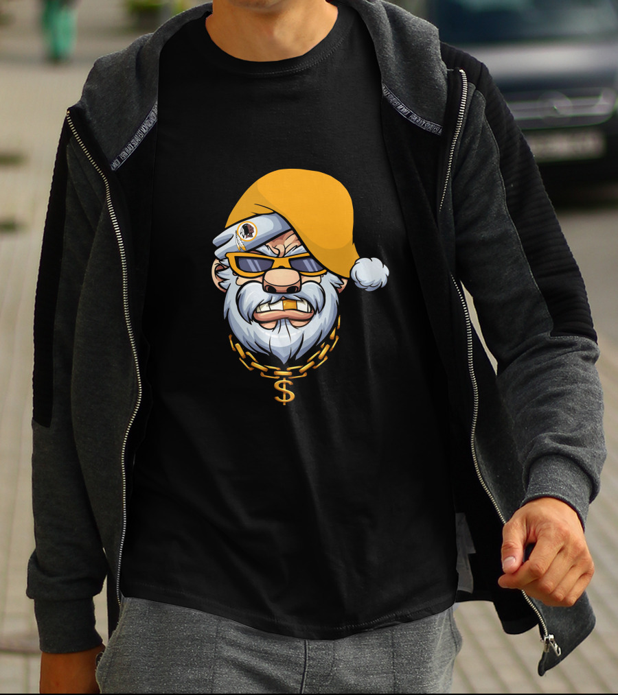 Santa With Gangster Style Gold Hat And Chain Featuring Washington Football Team T-Shirt