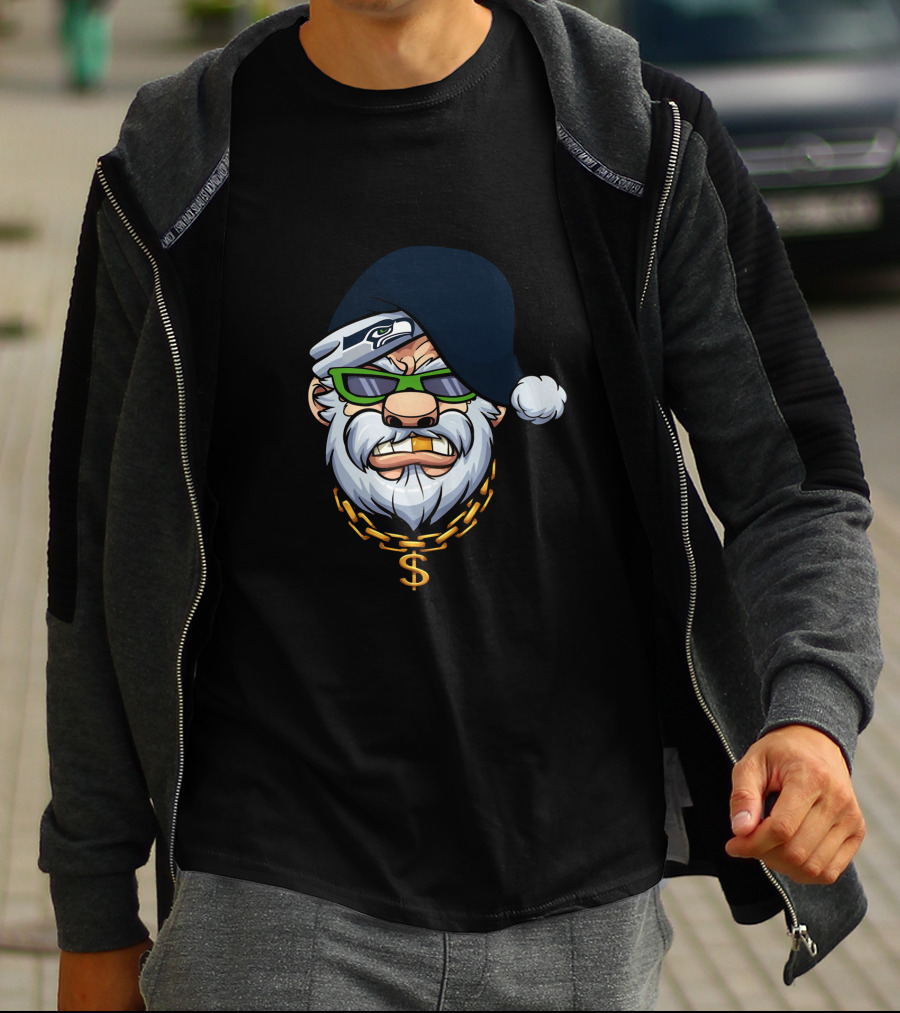 Seahawks Gangster Santa With Chain And Shades T-Shirt