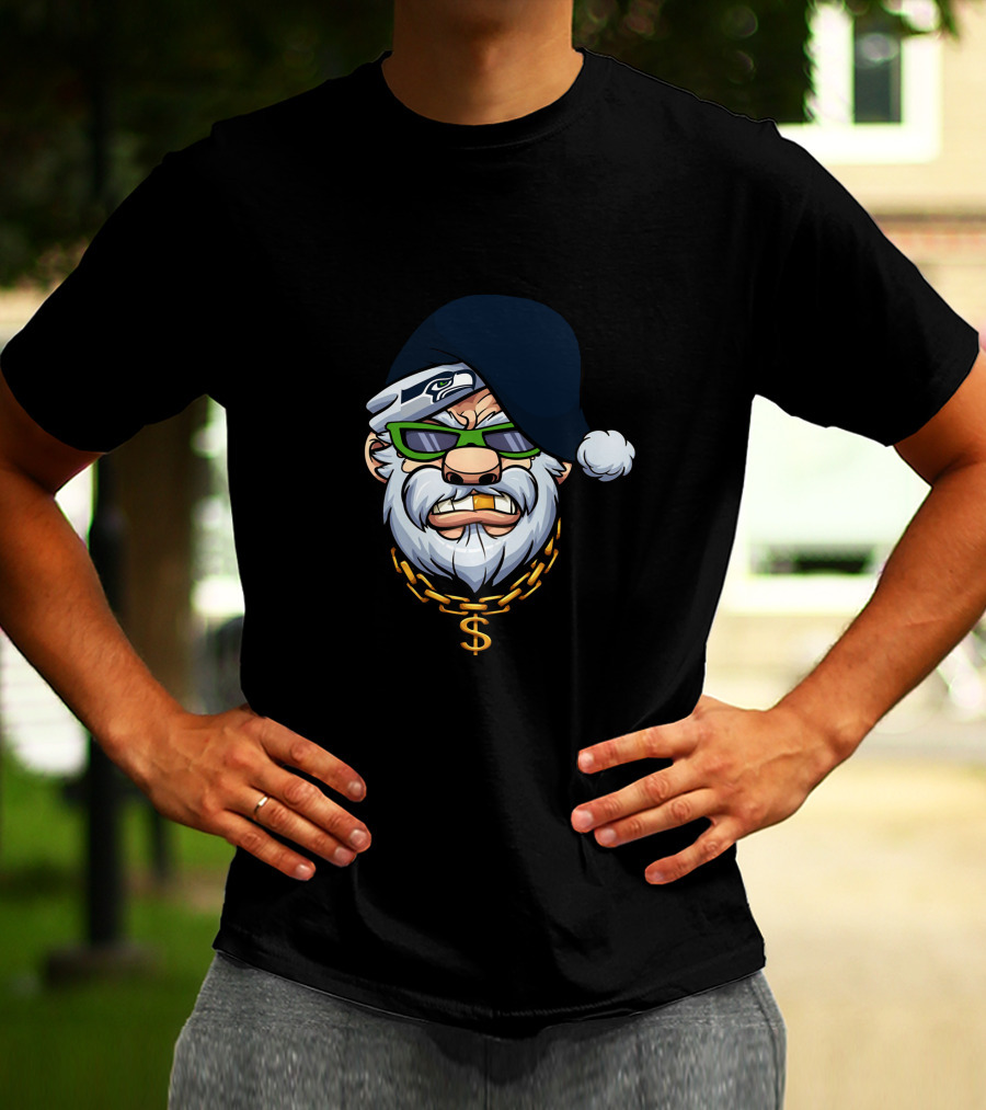 Seahawks Gangster Santa With Chain And Shades T-Shirt