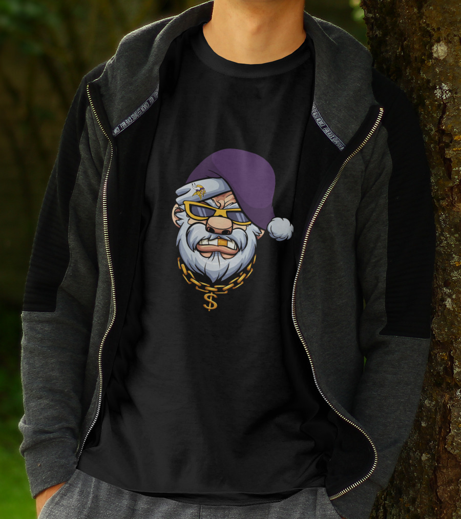 Vikings Gangster Santa With Purple Hat And Gold Chain T-Shirt