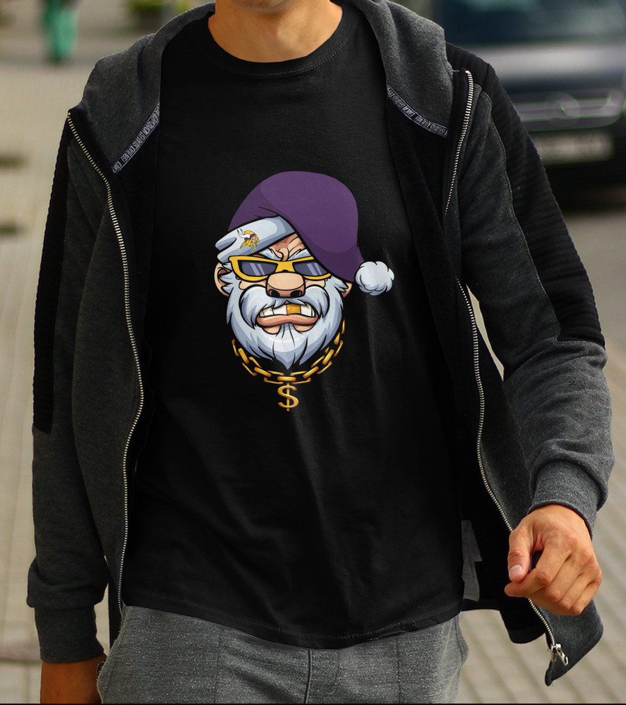 Vikings Gangster Santa With Purple Hat And Gold Chain T-Shirt