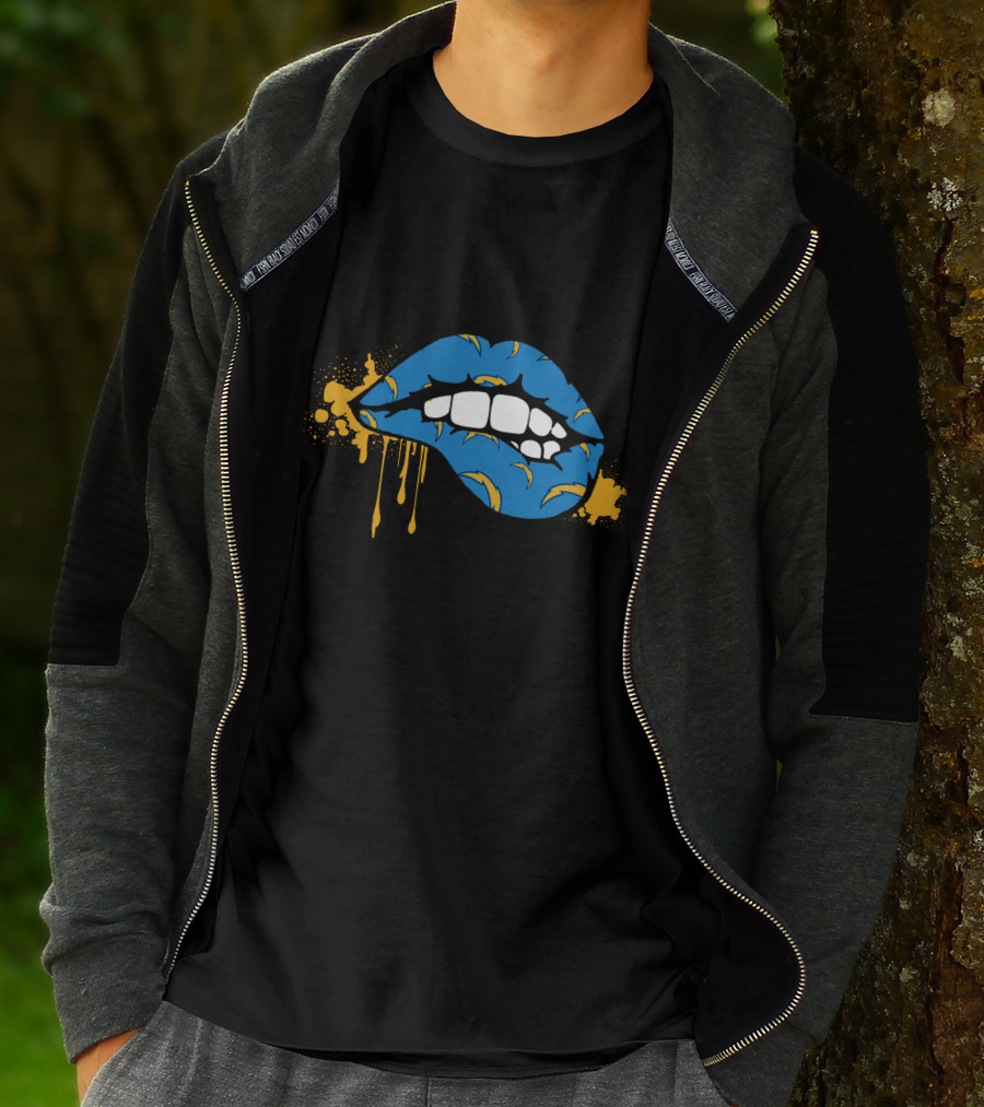 Dripping Lips Blue And Yellow Chargers Theme T-Shirt