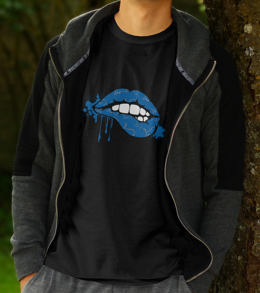 Dripping Blue Lips With White Lions Outline T-Shirt